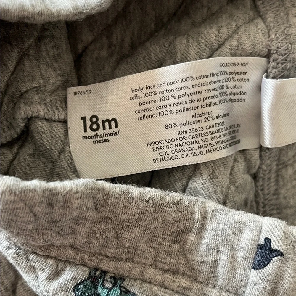 Carter's Gray Dinosaur Print Quilted Joggers Preloved